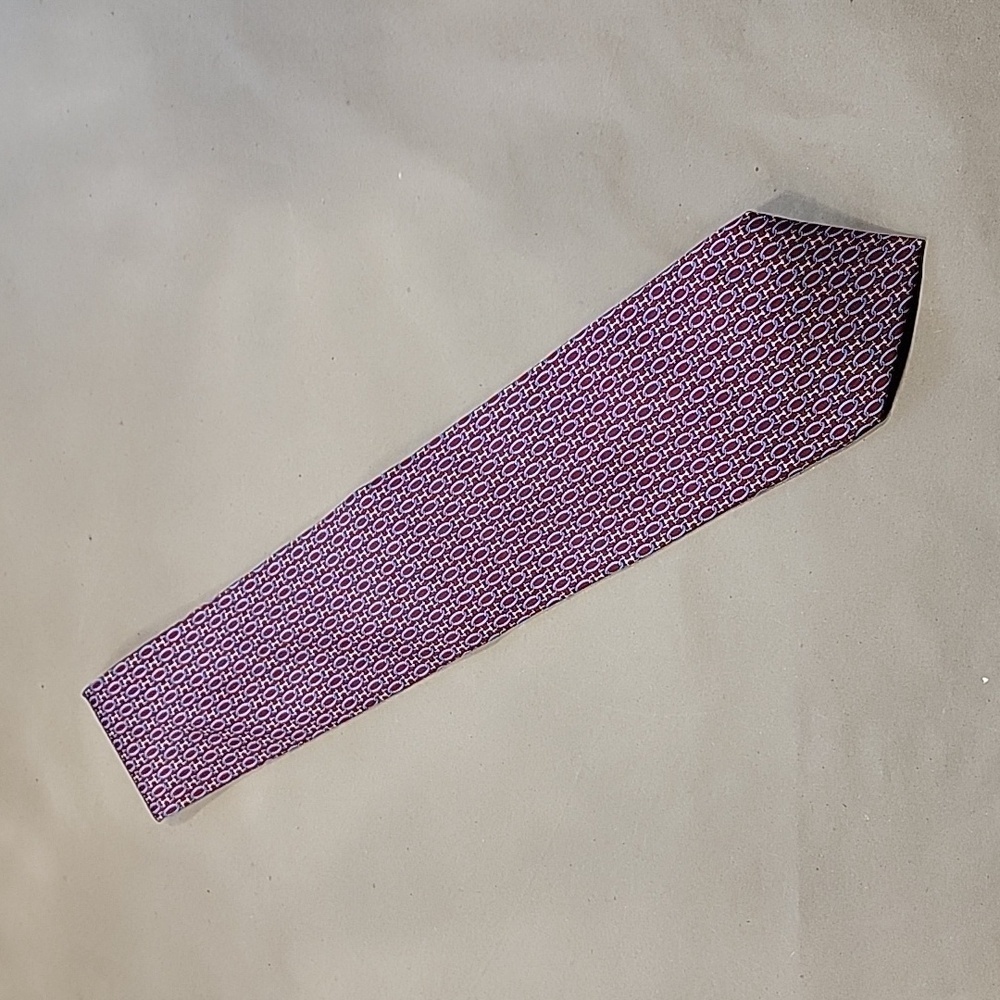 Brooks Brothers "346" Blue Gray Burgundy Chain Link Pattern Tie, Exc. Used Cond.
